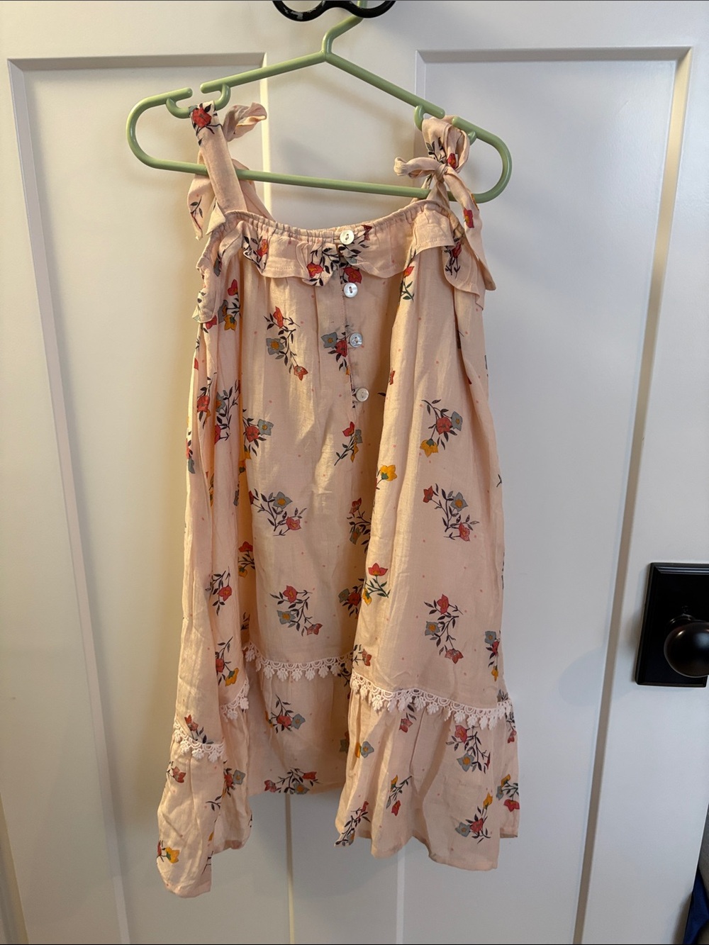 Girls' Peach Floral Tie-Shoulder Casual Dress
